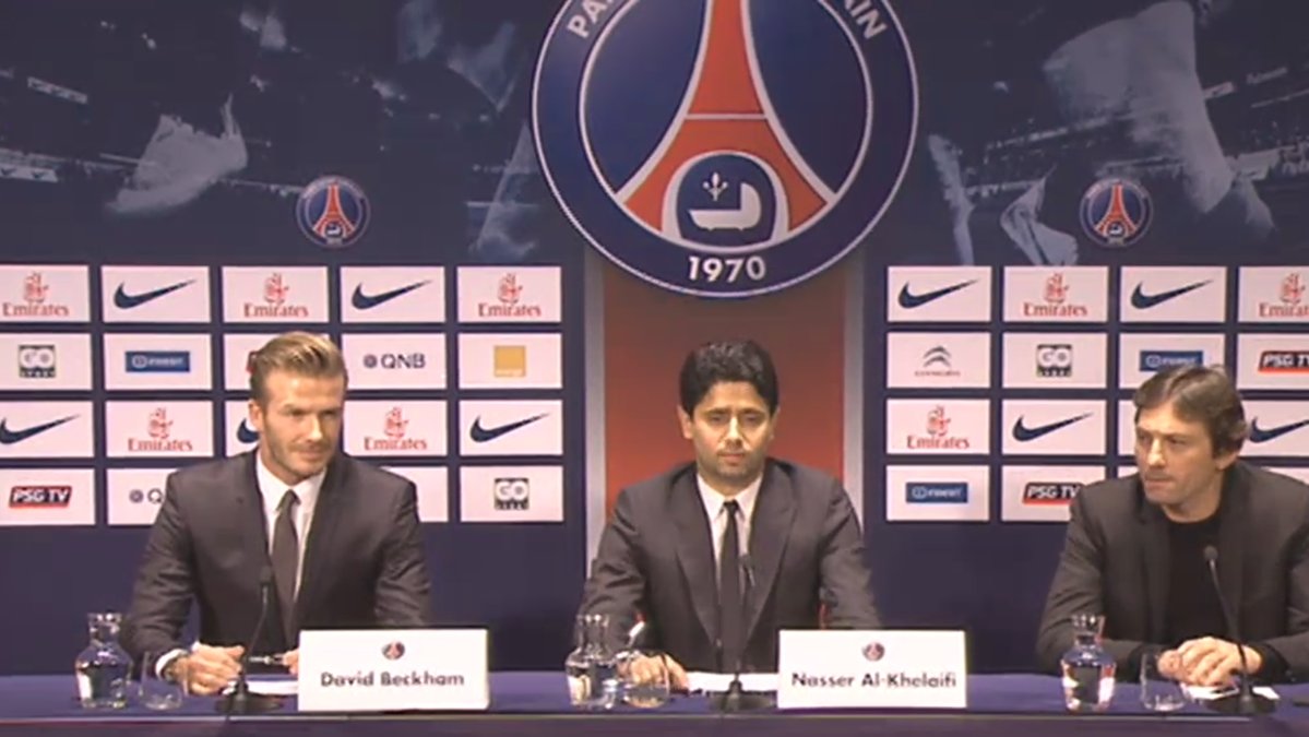 Beckham, ägaren Al-Khelaïfi och sportchefen Leonardo.